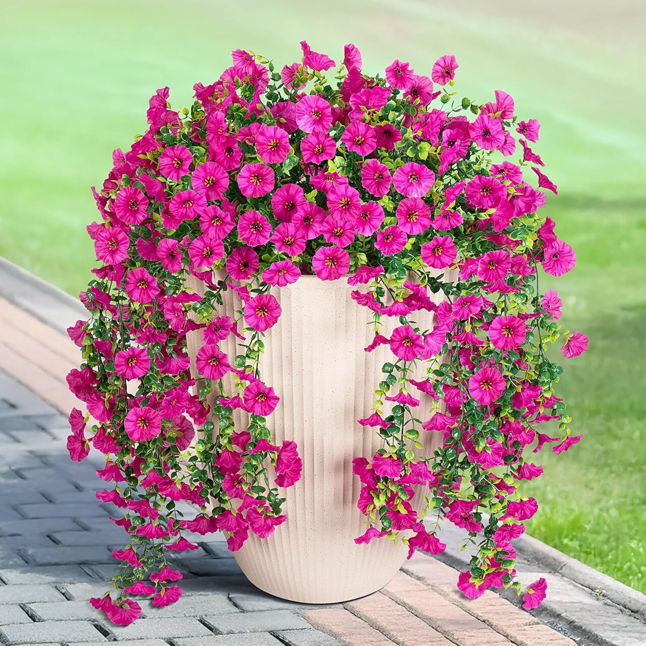2 PCS Artificial Hanging Flowers – Long Vine Morning Glory & Eucalyptus, UV-Resistant Faux Greenery for Indoor & Outdoor Patio, Porch, Garden, Spring/Summer Decor, Light Purple